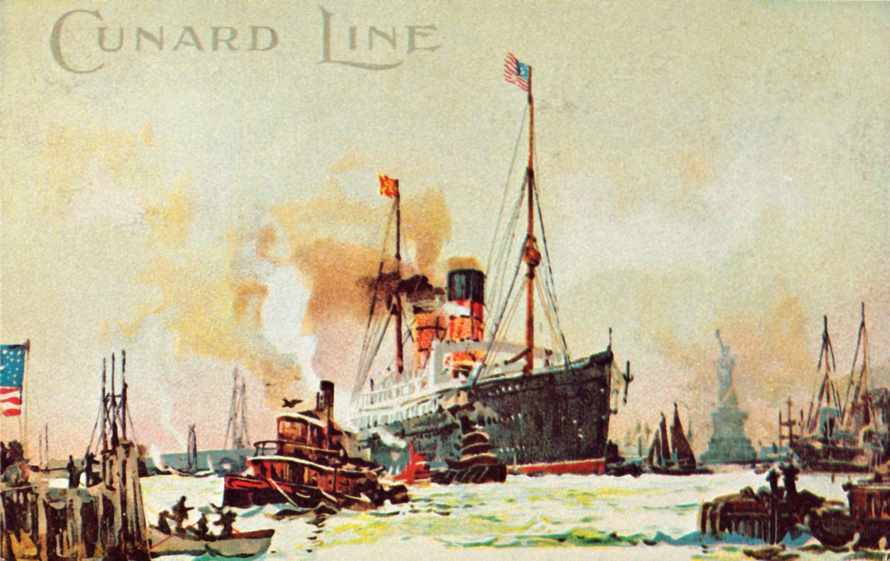 En Cunard occean liner går in i North River, New York City, USA, c1900. av Unbekannt