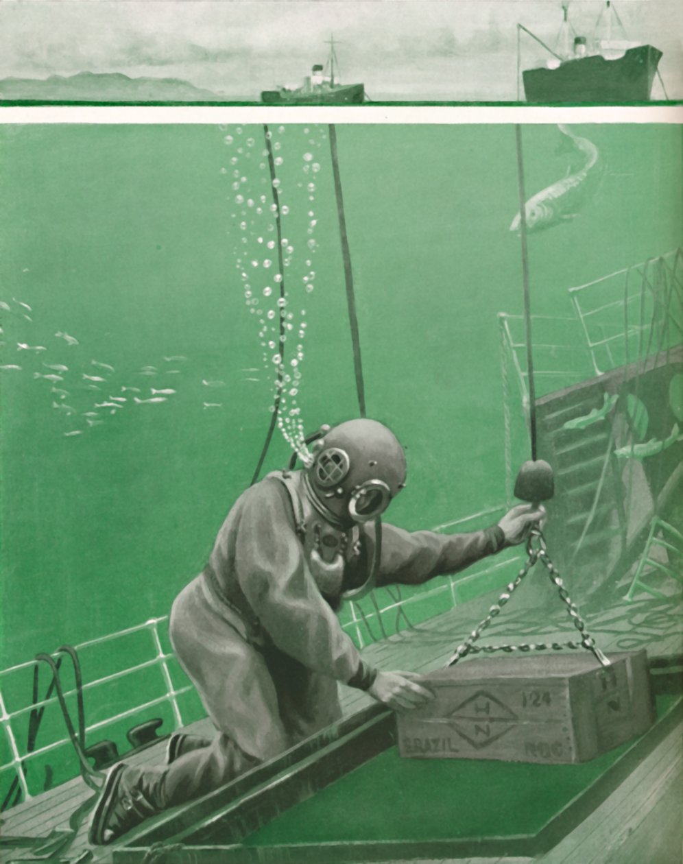 En dykare som arbetar under enormt tryck, 1935 av Unbekannt