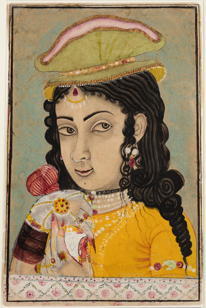 En europeisk dam som håller en flaska och en kopp, ca. 1710-20. av Unbekannt