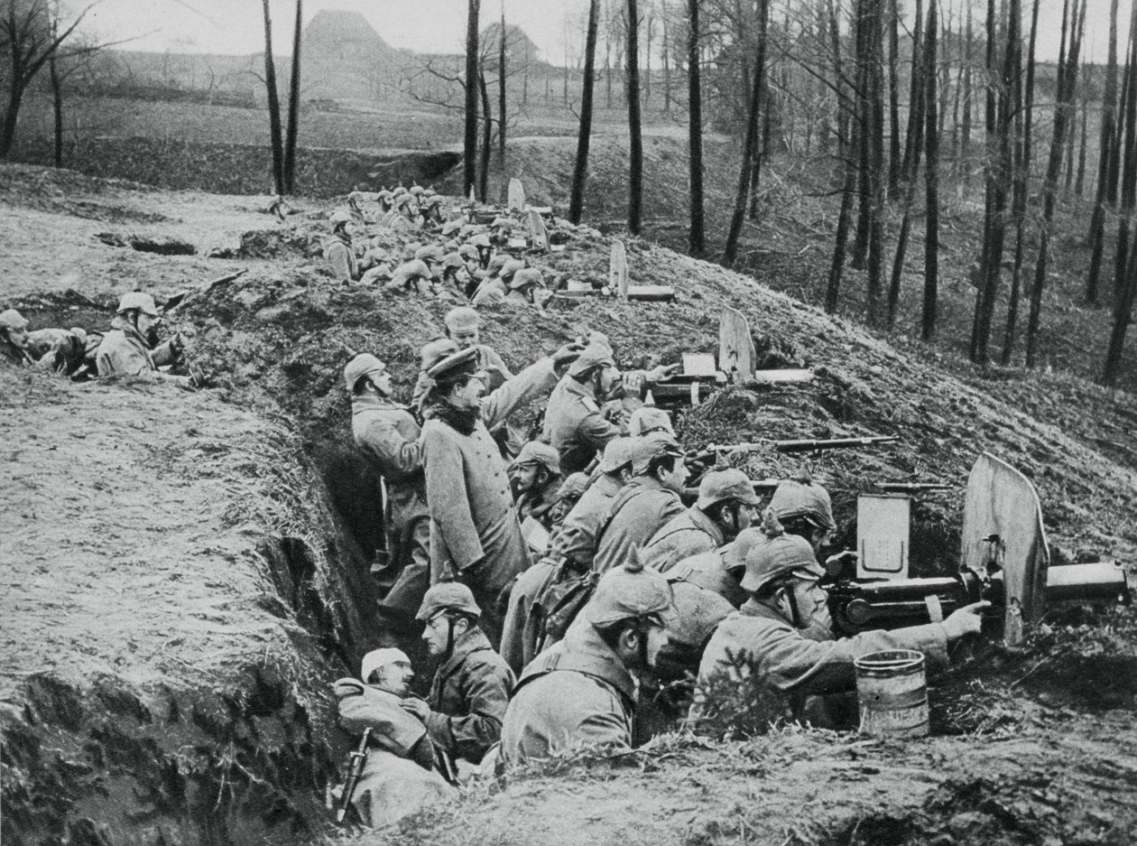 Ett tyskt kompani av maskingevär under slaget vid Darkehmen, Ryssland, första världskriget, 1915 av Unbekannt