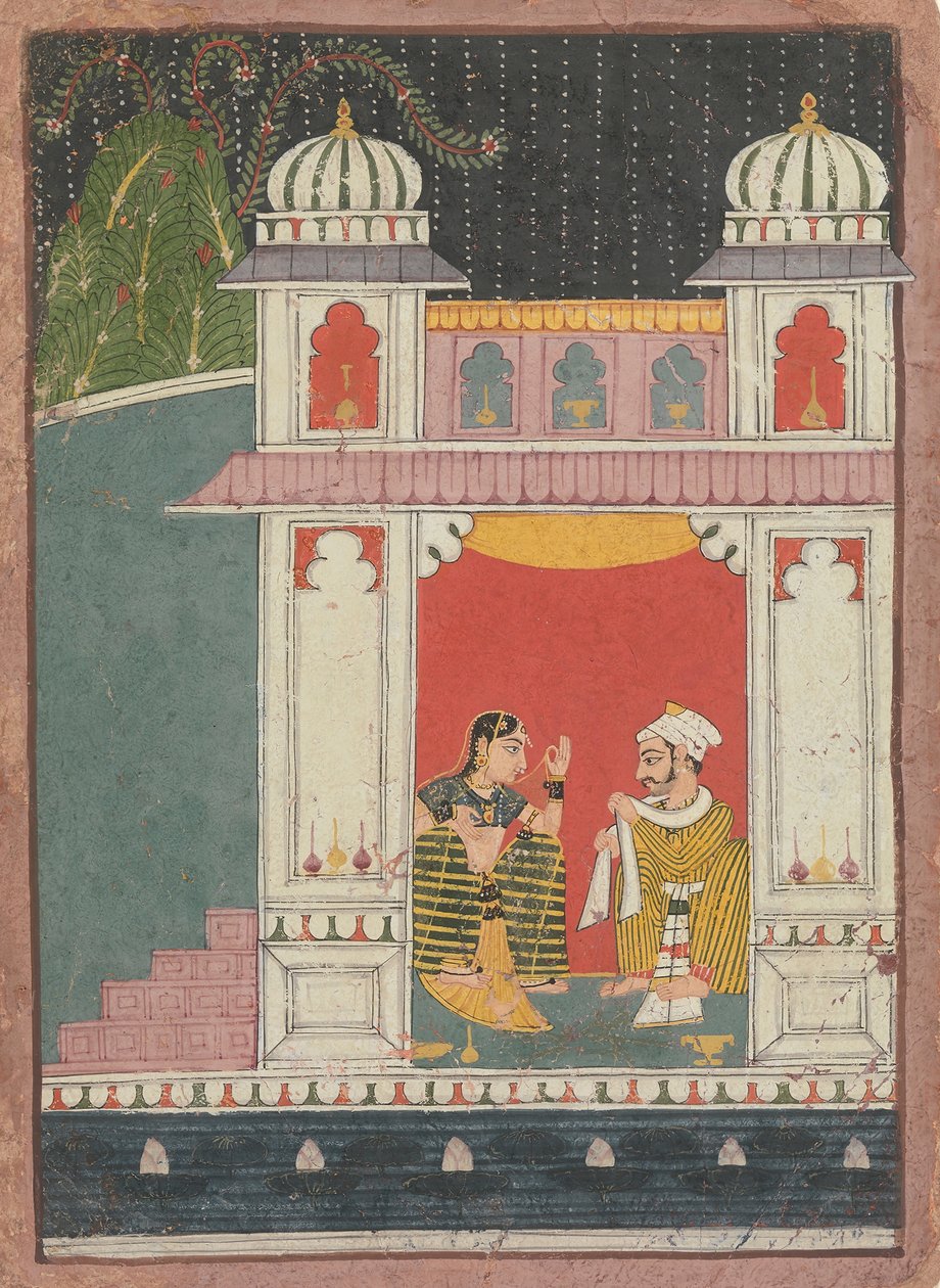 A Heroine and Her Lover in a Pavilion: Page from a Dispersed Nayikabheda, ca. 1660-80. av Unbekannt