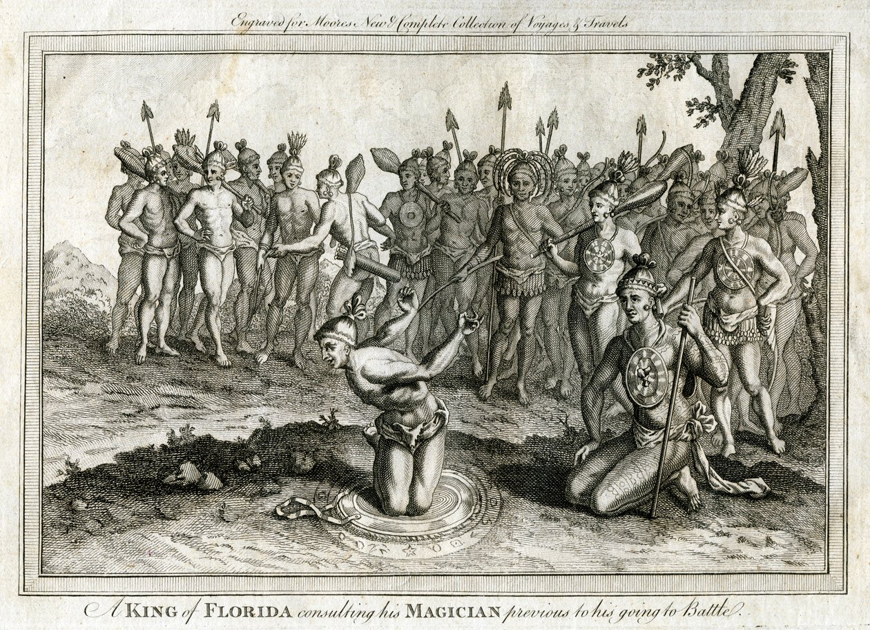 En kung av Florida rådfrågade sin magiker innan han gick till striden, c1760 av Unbekannt