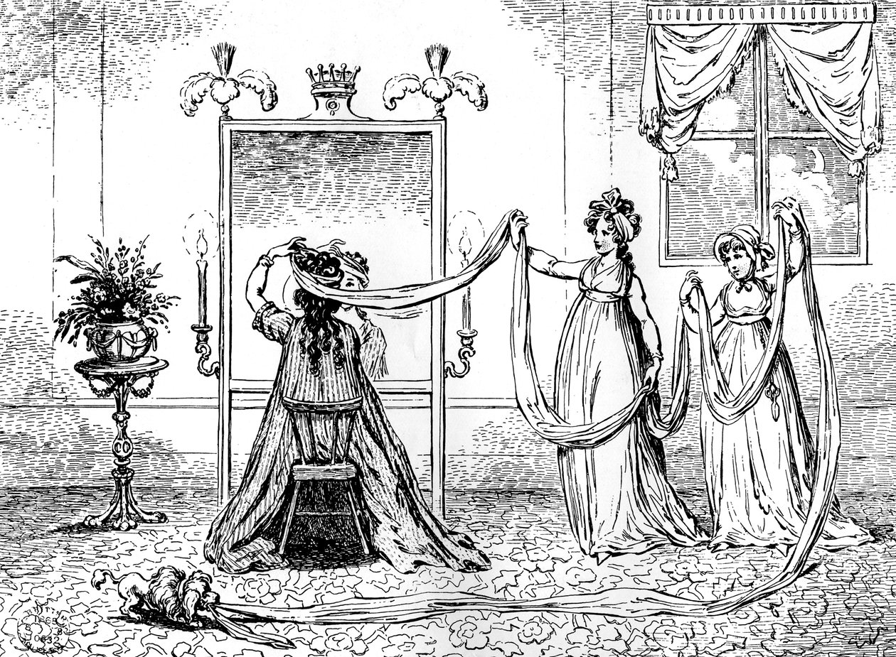 En dam som tar på sig mössan, juni 1795 av Unbekannt