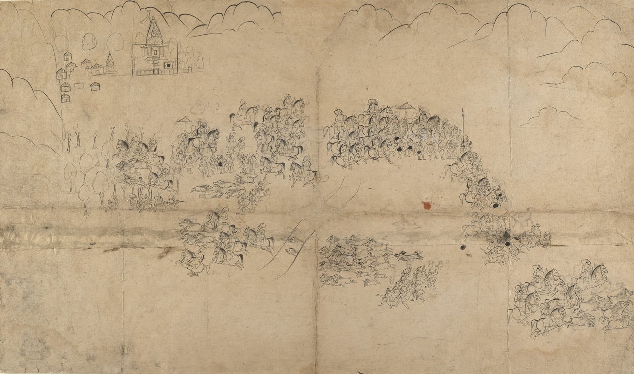 En Maharana och hans följe jaktsvin, tidigt 1700-tal. av Unbekannt