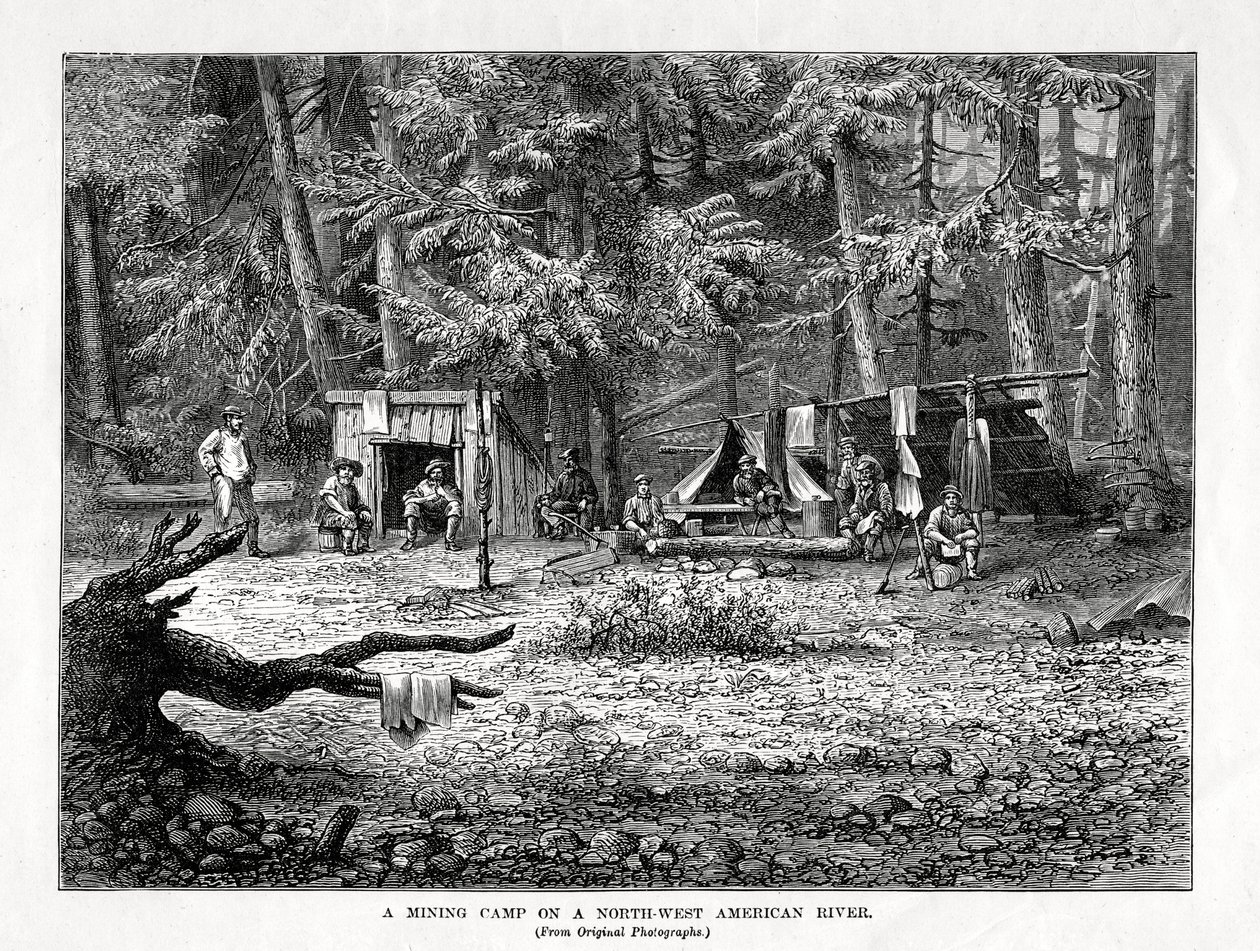 Ett gruvläger vid en nordvästamerikansk flod, 1877 av Unbekannt