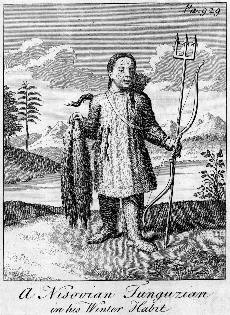 En Nisovian Tunguzian i hans vintervana, c1700-talet av Unbekannt