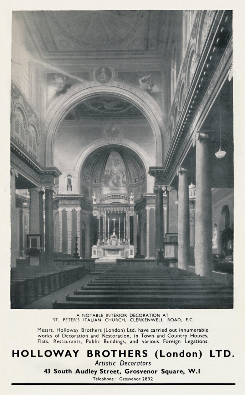 En anmärkningsvärd inredning i St. Peters Italian Church, 1933 av Unbekannt