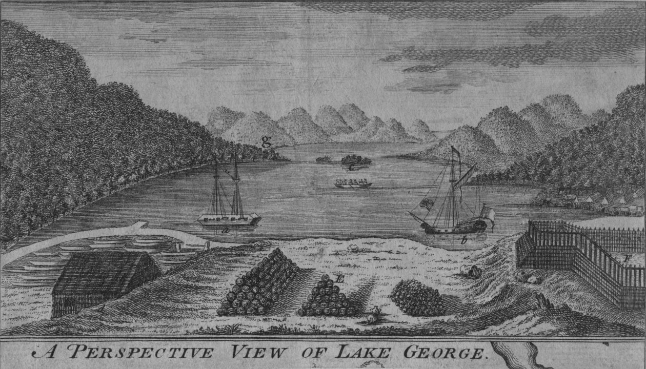 En perspektivvy av Lake George, c1700-talet av Unbekannt