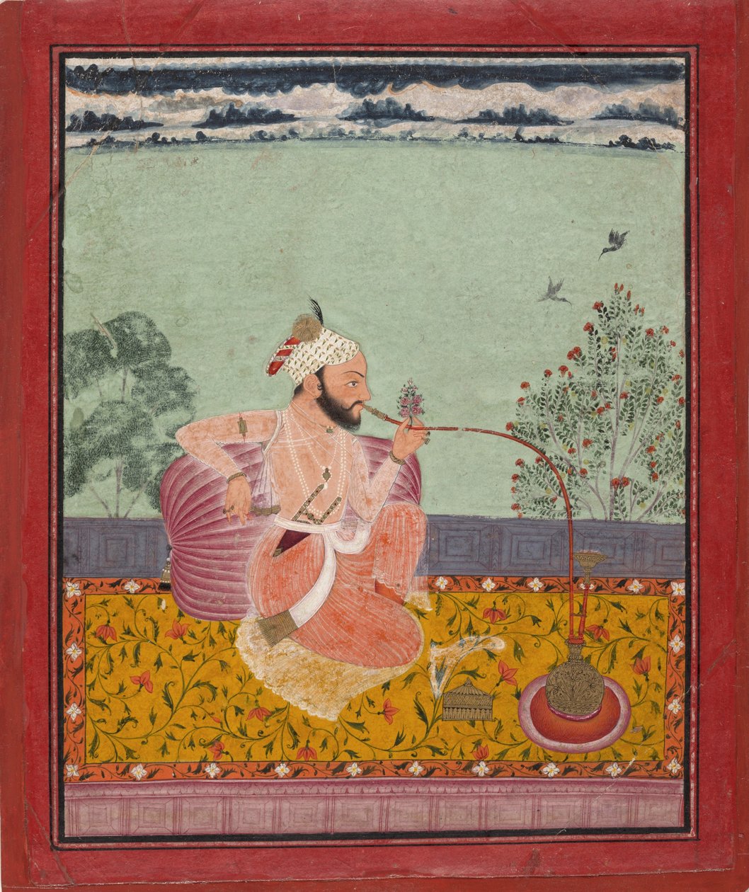 En Raja som röker vattenpipa. Kota, 1690-1710, Metropolitan museum av Unbekannt