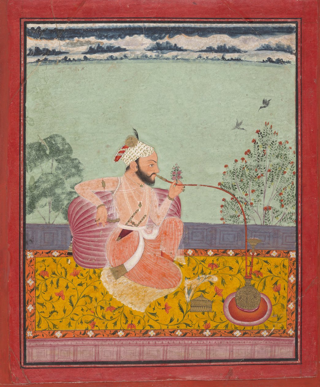 En Raja som röker vattenpipa, ca. 1690-1710. av Unbekannt