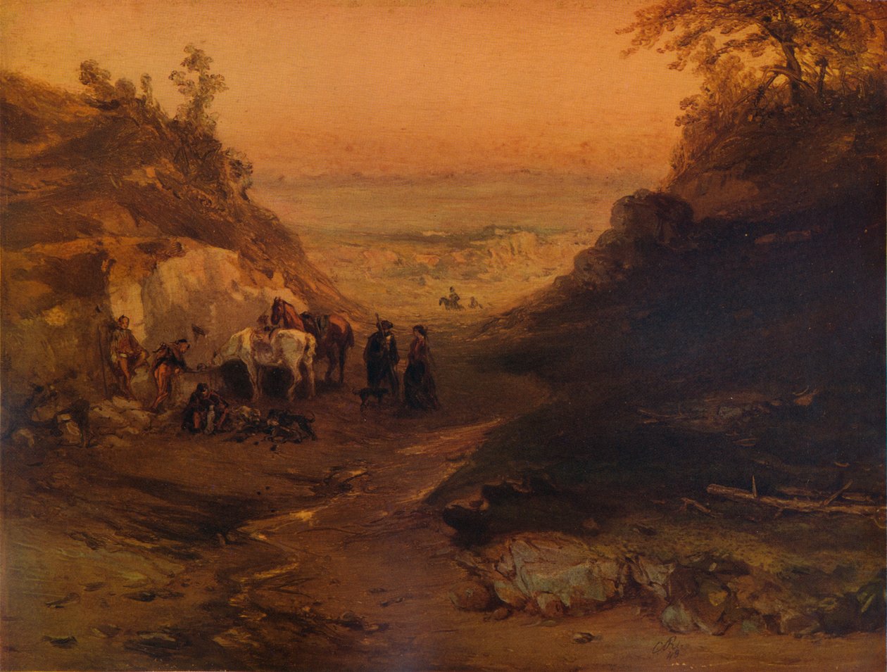 En stenig ravin, med figurer och hästar, 1848, 1938 av Unbekannt