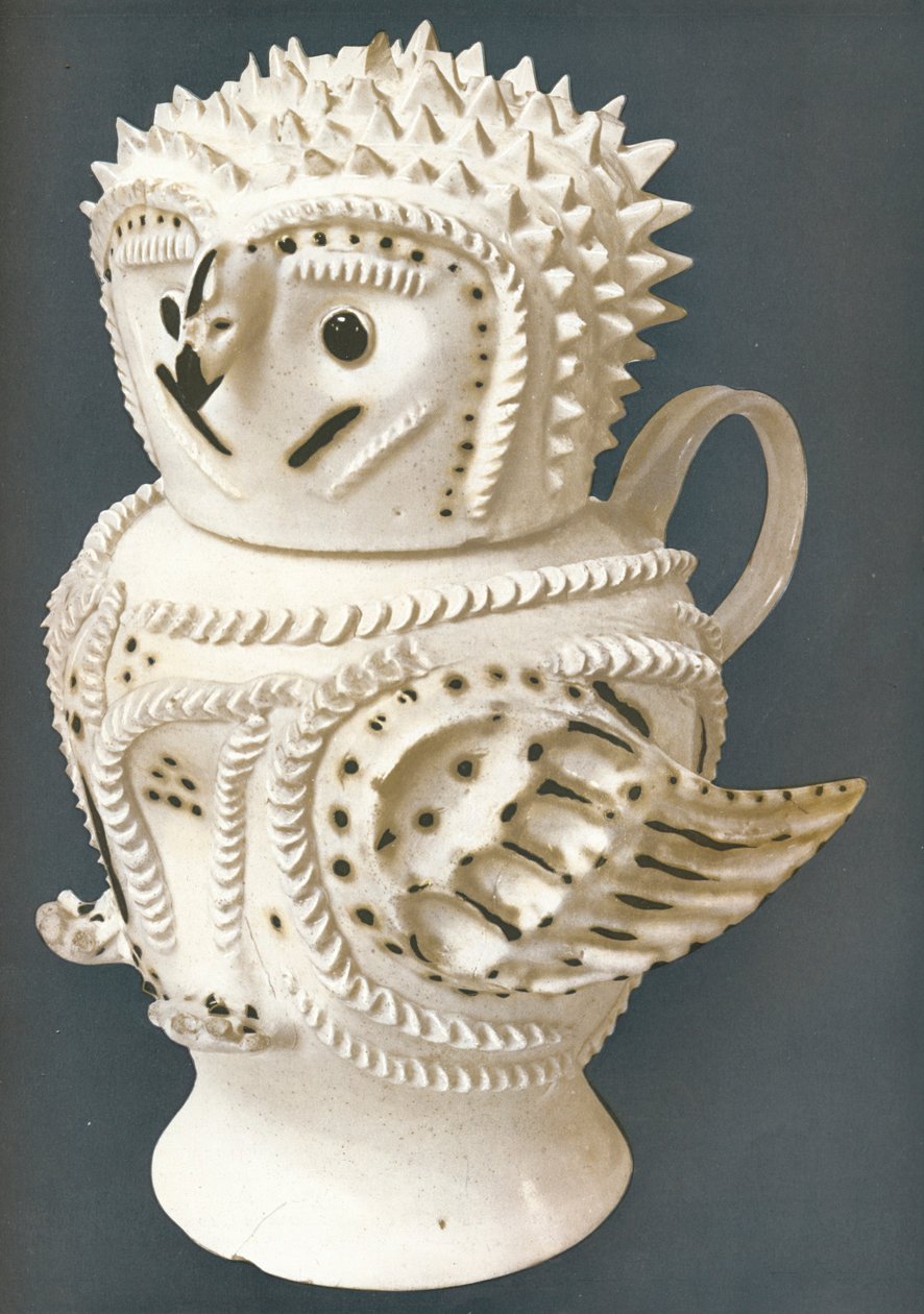 En saltglasyruggla använd som kanna, huvudet till en kopp, c1730-c1755, 1913 av Unbekannt