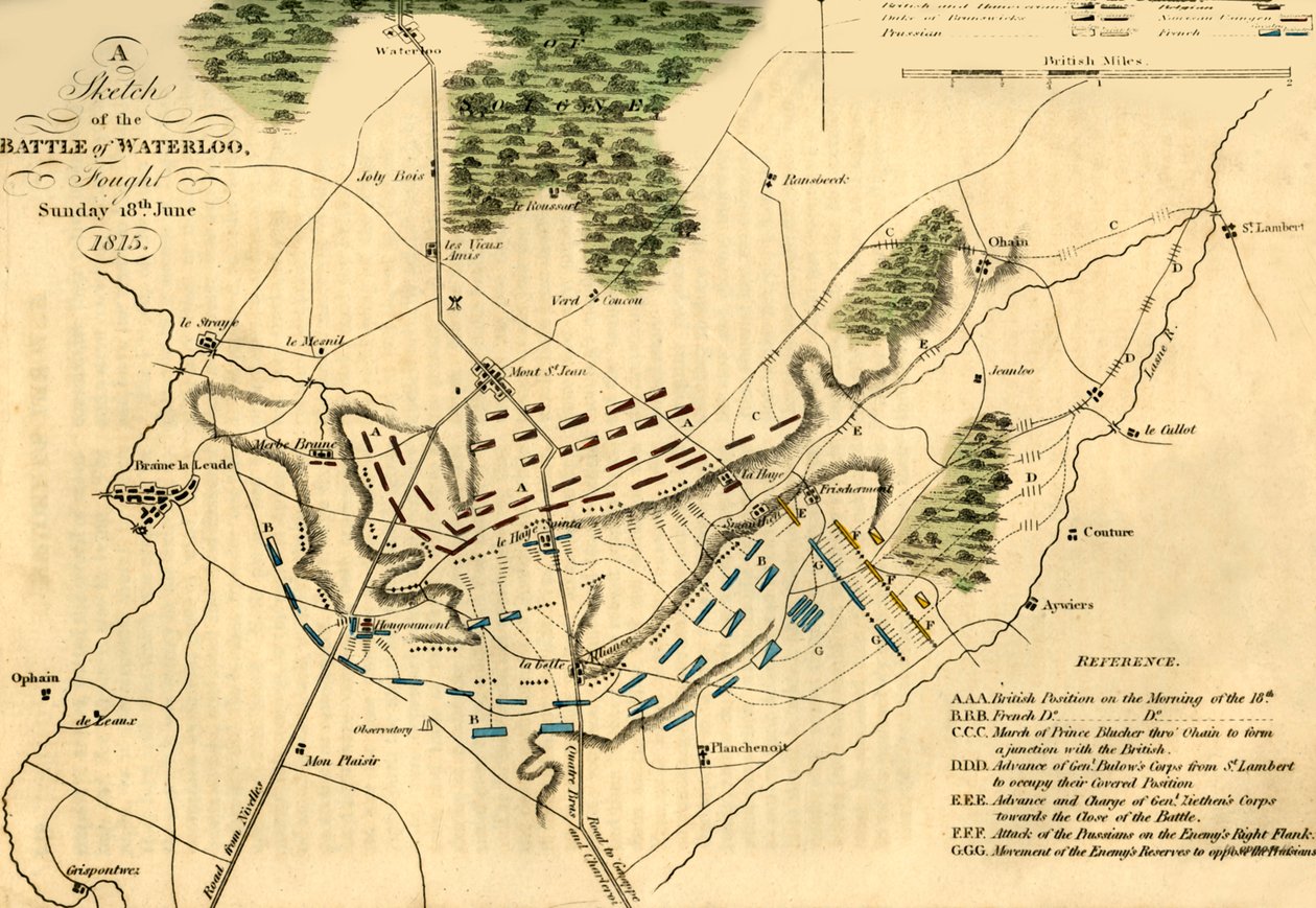En skiss över slaget vid Waterloo, 18 juni 1815, 1816. av Unbekannt