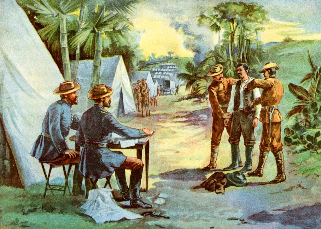 En spansk spion i läger, spansk-amerikanska kriget, 1898 av Unbekannt