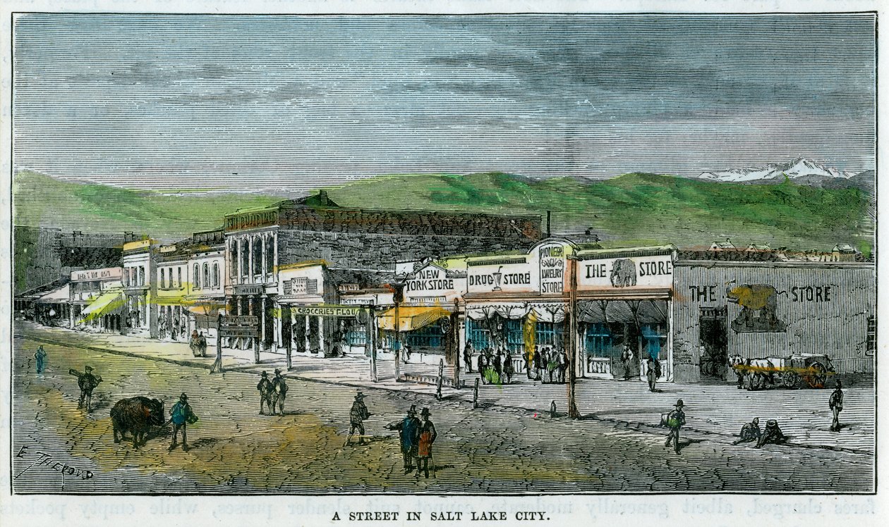 En gata i Salt Lake City, Utah, USA, c1880 av Unbekannt