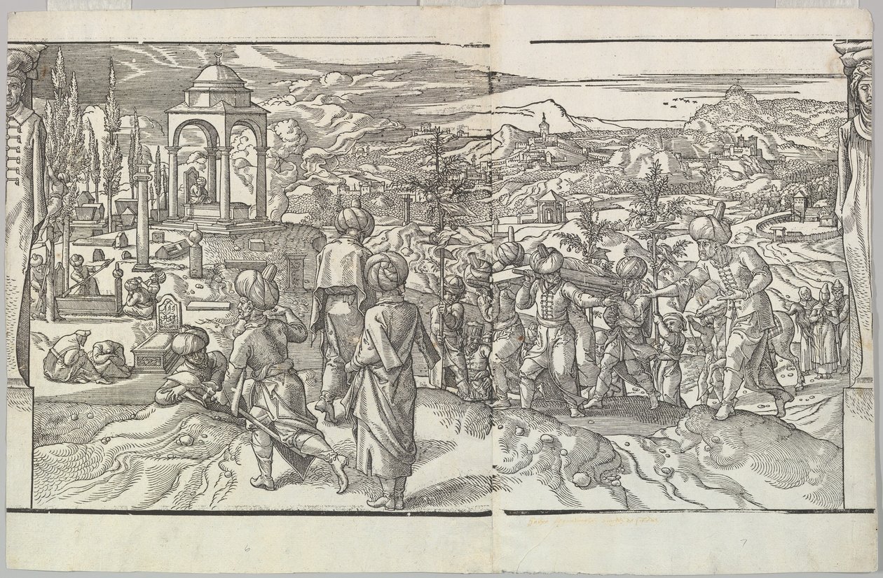 En turkisk begravning från frisen Ces Moeurs et fachons de faire de Turcz Customs and Fas..., 1553. av Unbekannt