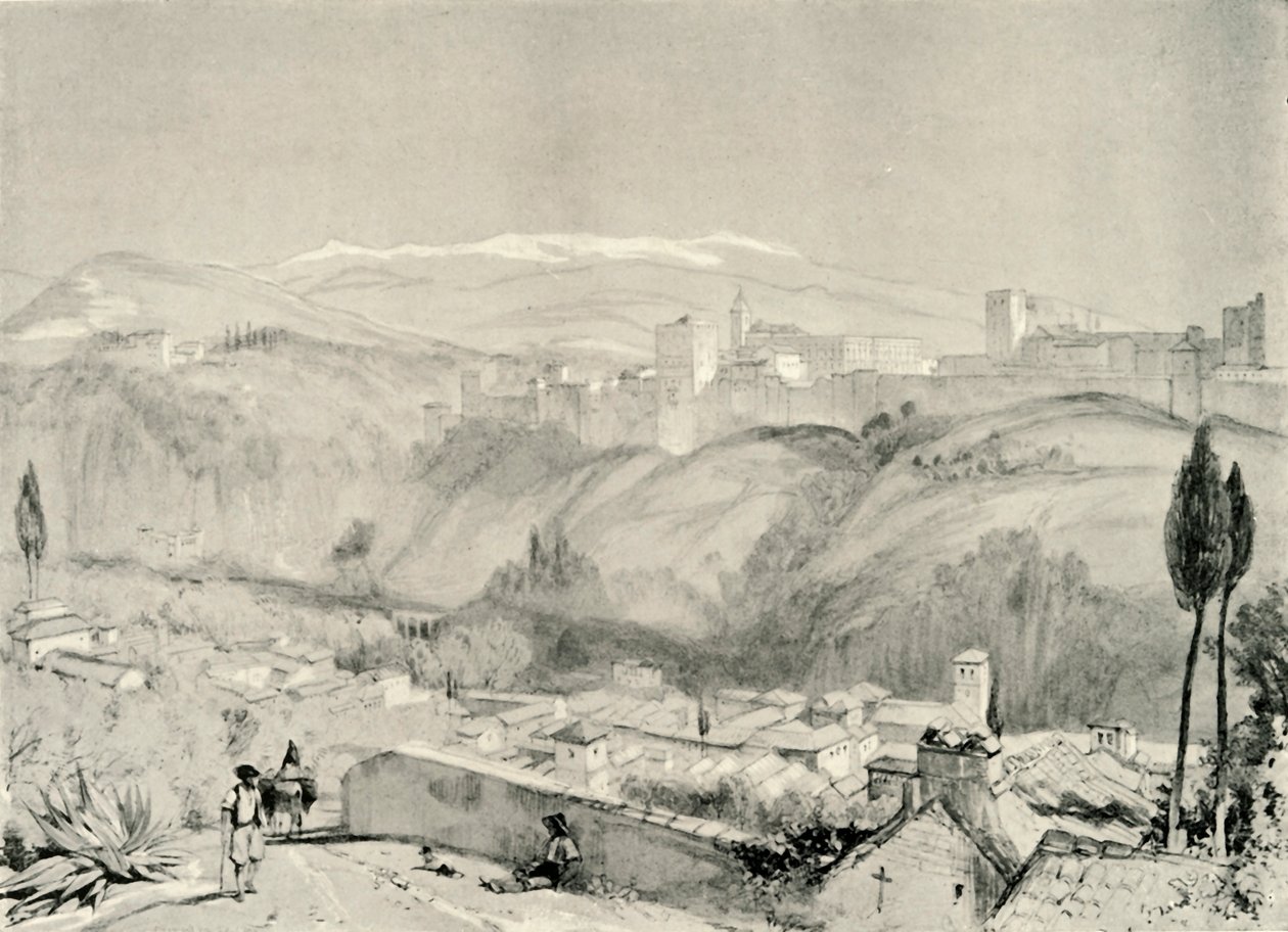 En utsikt över Alhambra från Albaycin, 1800-talet, 1907. av Unbekannt