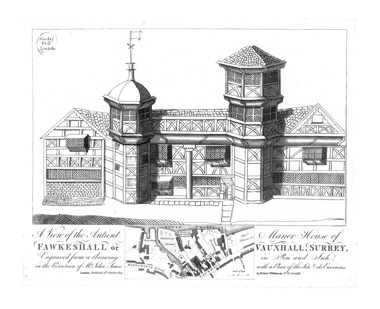 En utsikt över Antient Manor House of Fawkeshall eller Vauxhall, Surrey, 1813. av Unbekannt