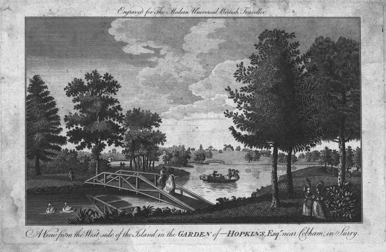 En utsikt över ön i Garden of Hopkins, Esqr. nära Cobham i Surrey., c1760 av Unbekannt