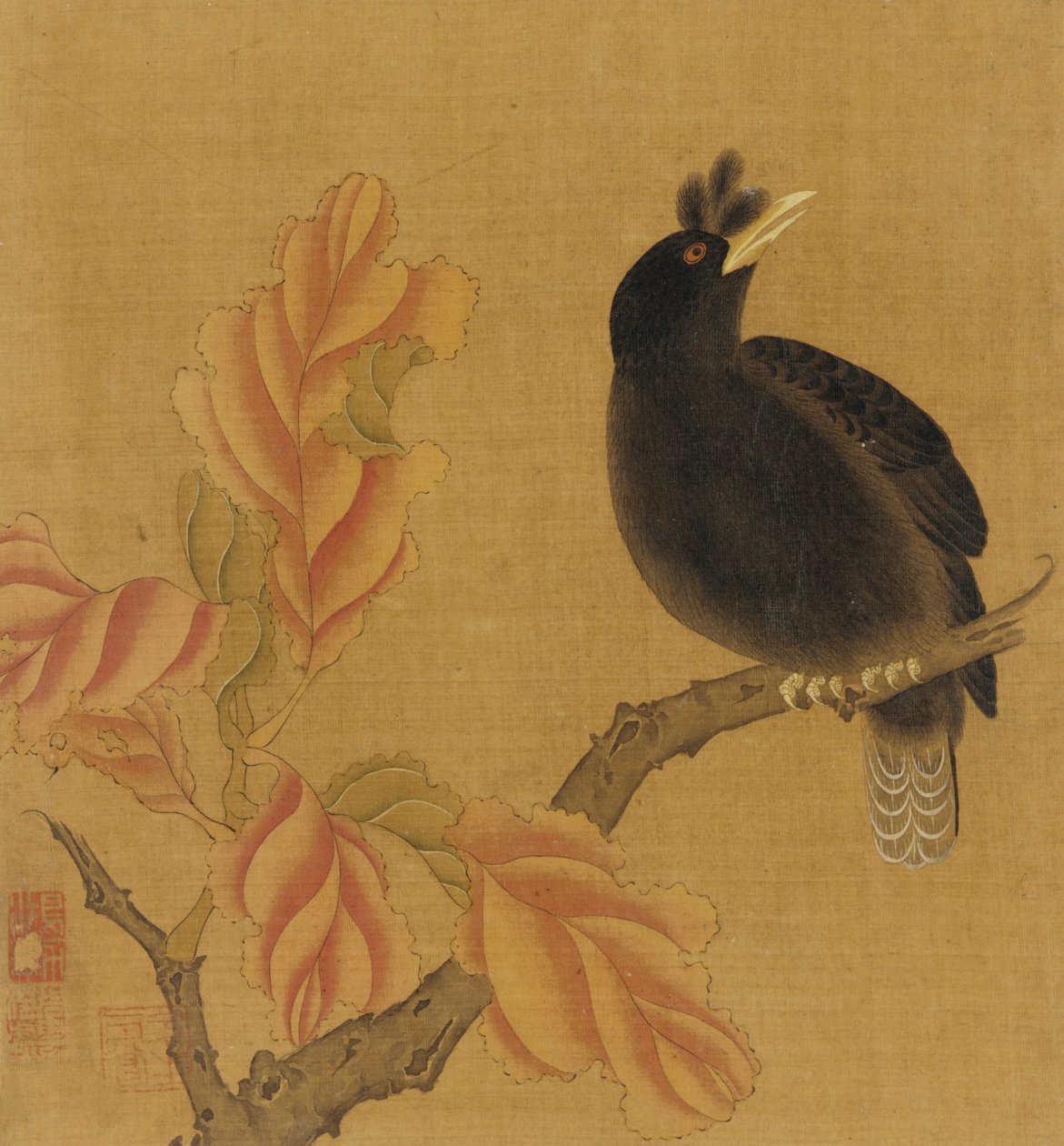 En koltrast på en gren, höstlöv, Qingdynastin, 1700-tal. av Unbekannt