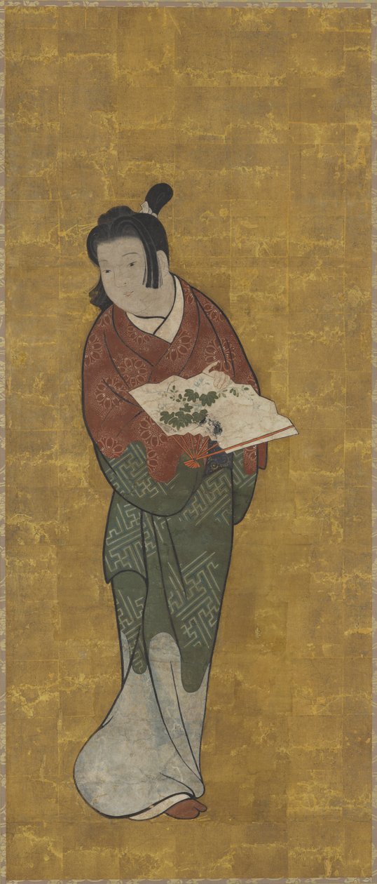 En pojke med fläkt, Edo-period, sent 1600-tal. av Unbekannt