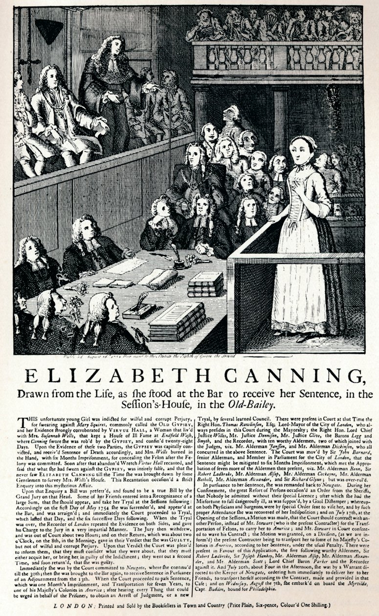 En bredsida av 1754 som rapporterar om fallet med Elizabeth Canning, 1915 av Unbekannt