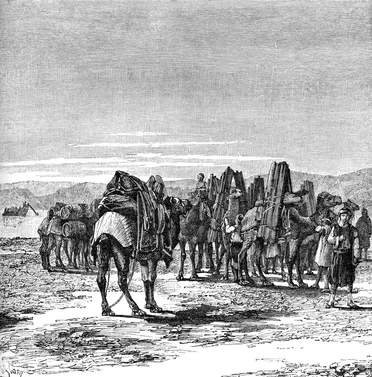 En karavan på Eufrats strand, 1895 av Unbekannt