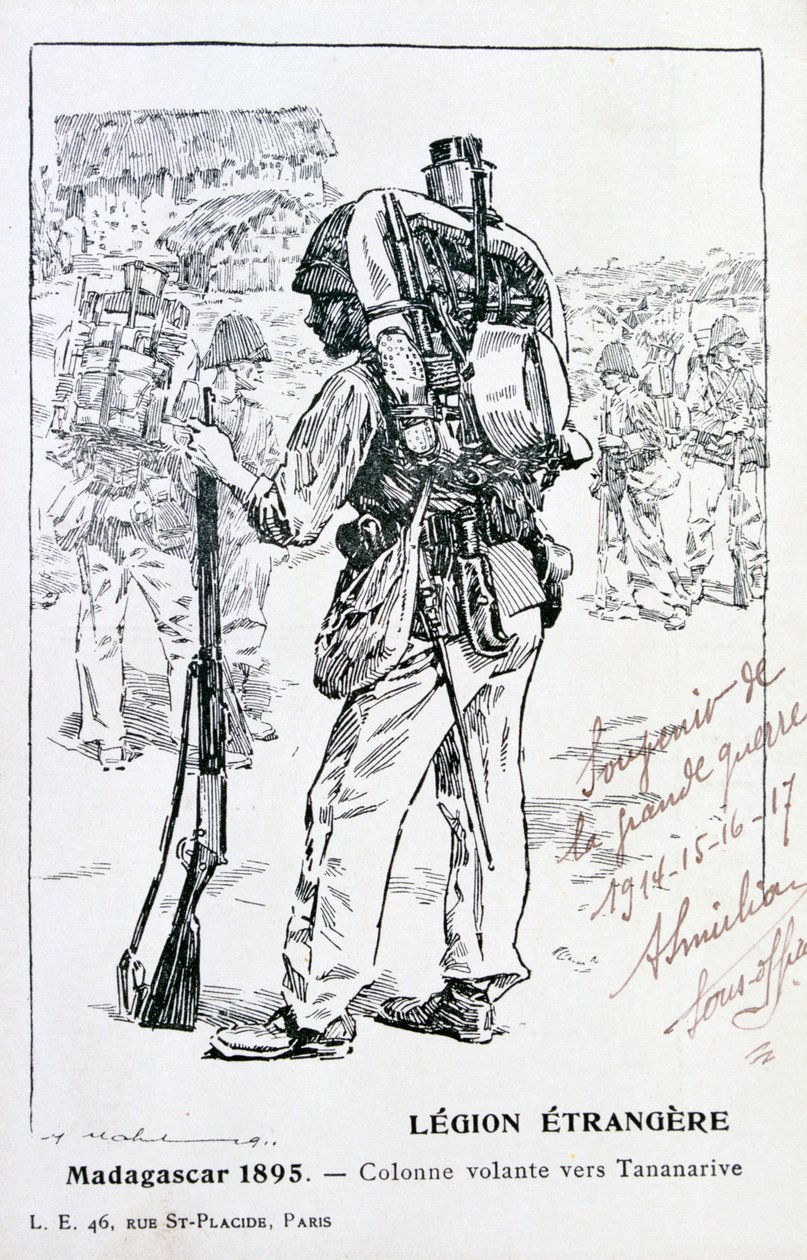 En kolonn av den franska främlingslegionen som avancerar mot Tananarive, Madagaskar, 1895 av Unbekannt