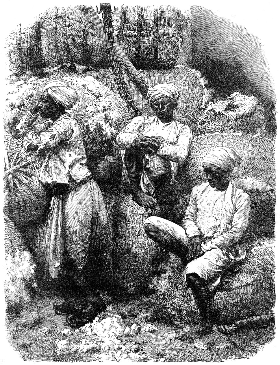 En bomullsmarknad i Bombay, Indien, 1800-talet av Unbekannt