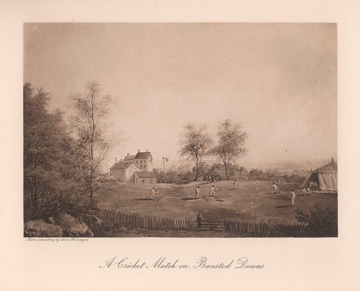 En cricketmatch på Banstead Downs, Surrey, 1800-talet 1912 av Unbekannt
