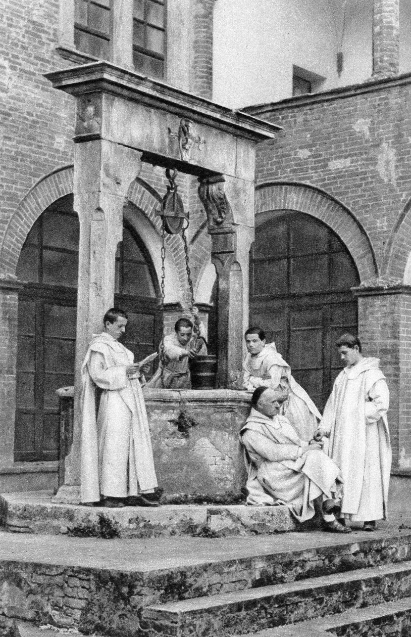 En grupp munkar vid klostret Monte Oliveto Maggiore, Italien, 1922 av Unbekannt