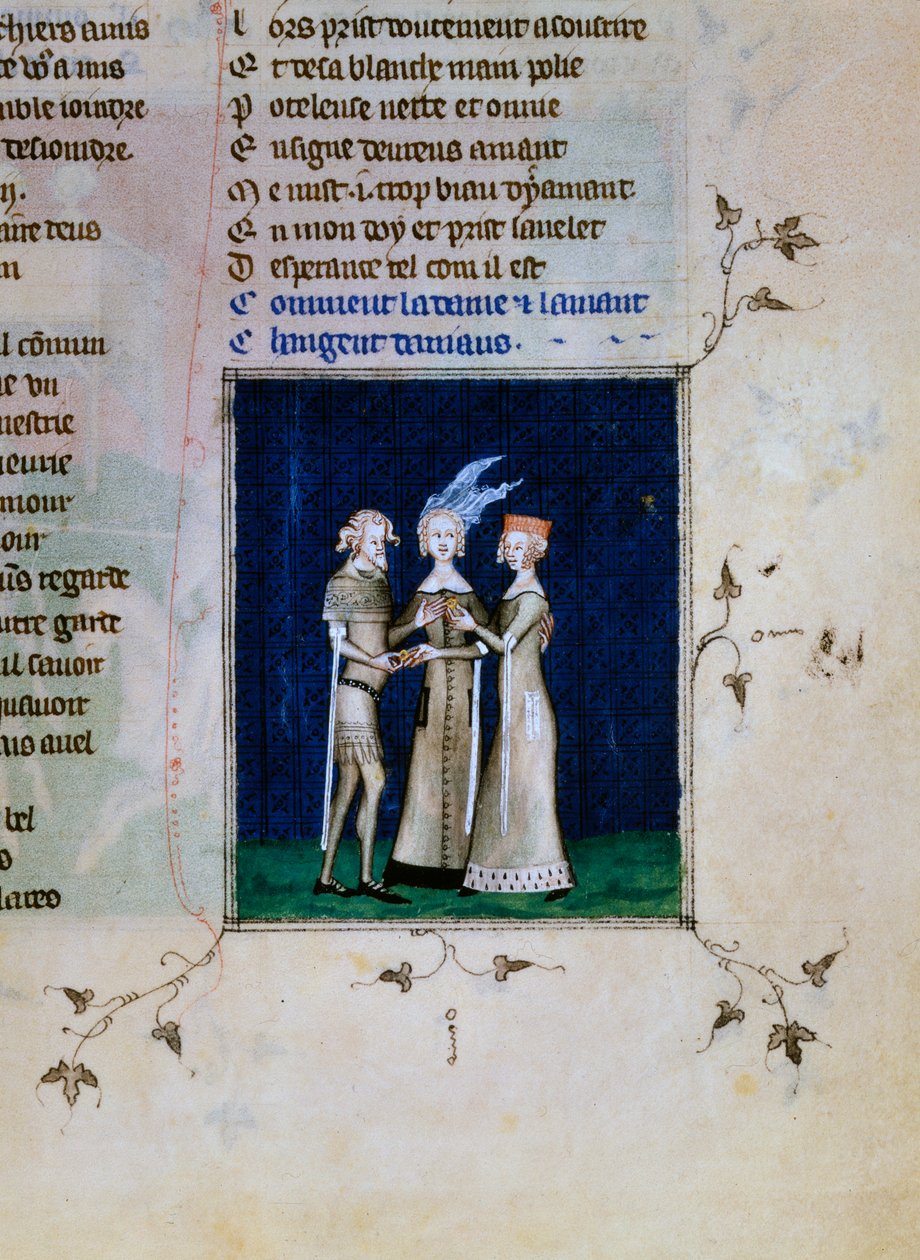 En riddare och en dam byter ringar, c1350 av Unbekannt