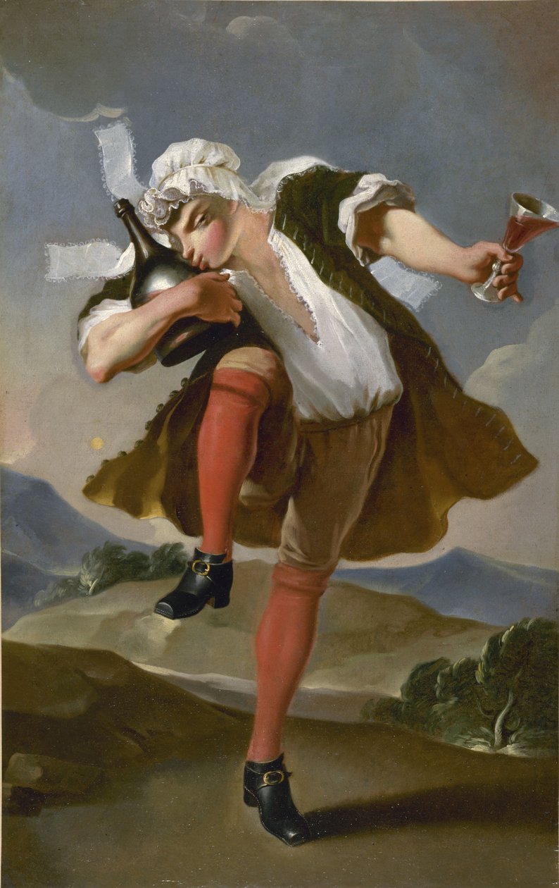 Till höger flaska. Skylt för en vinhandlare, mellan 1780 och 1800. av Unbekannt