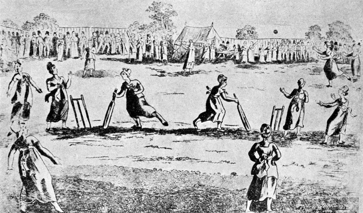 En cricketmatch för damer, Newington Green, Islington, London, 1811 1912 av Unbekannt