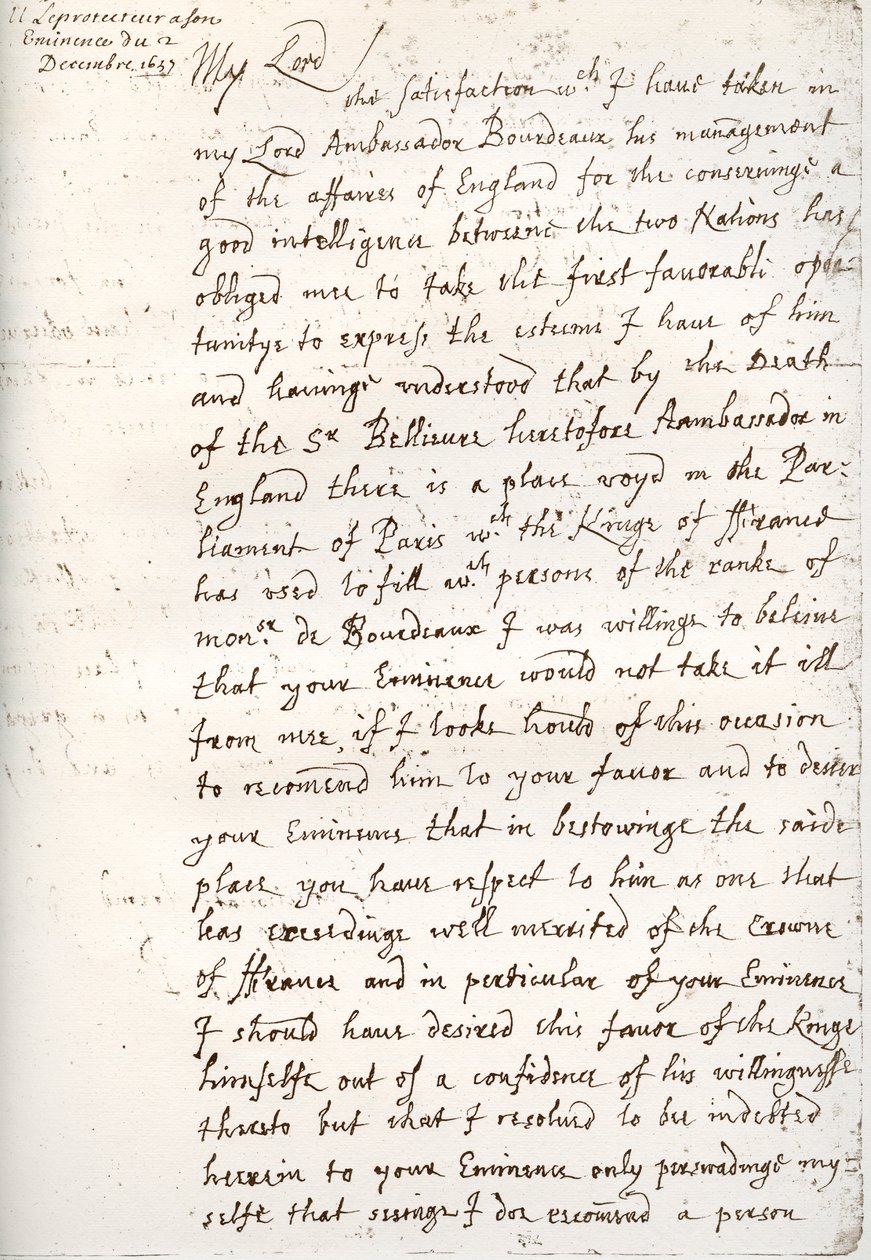 Ett brev av Oliver Cromwell till kardinal Mazarin, 4 december 1657, 1899 av Unbekannt