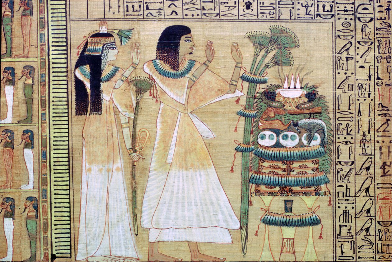 En man och hans fru ger offer till Osiris, från den egyptiska dödboken av Unbekannt