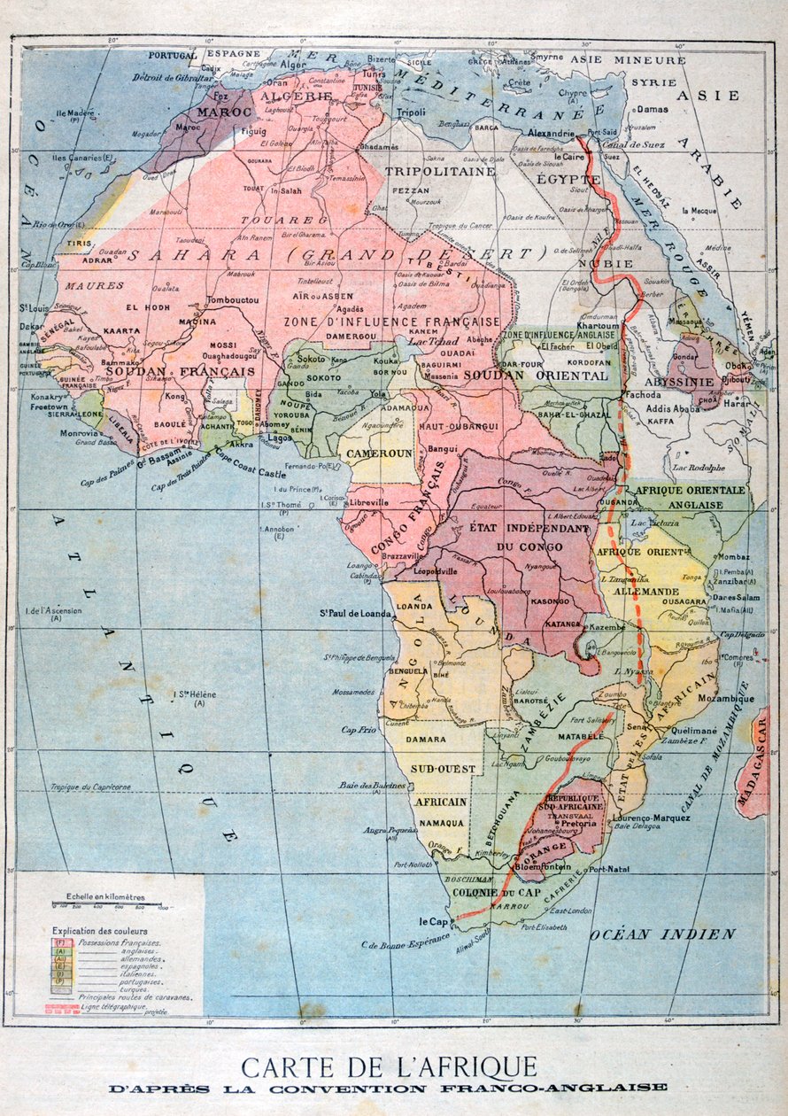 En karta över Afrika efter The Anglo-French Convention, 1899 av Unbekannt