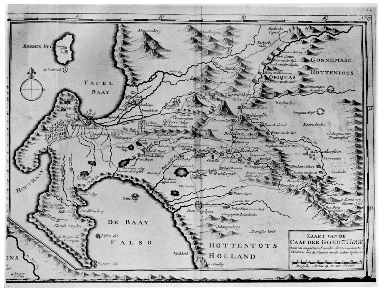 En karta över Godahoppsudden på van der Stels tid, Sydafrika, 1700-talet 1931 av Unbekannt