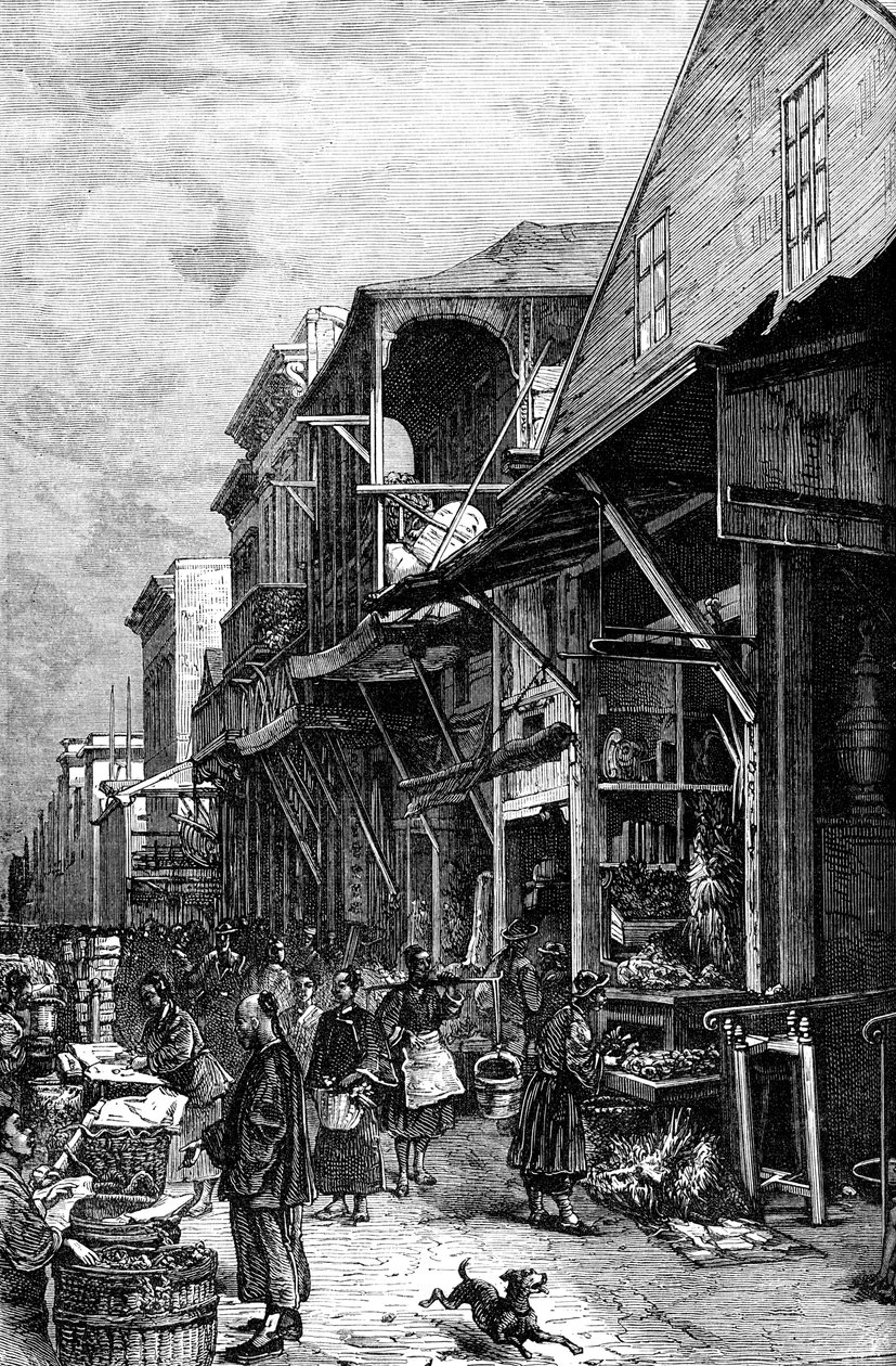 En marknadsplats i San Francisco, Kalifornien, USA, mitten av 1800-talet c1880 av Unbekannt