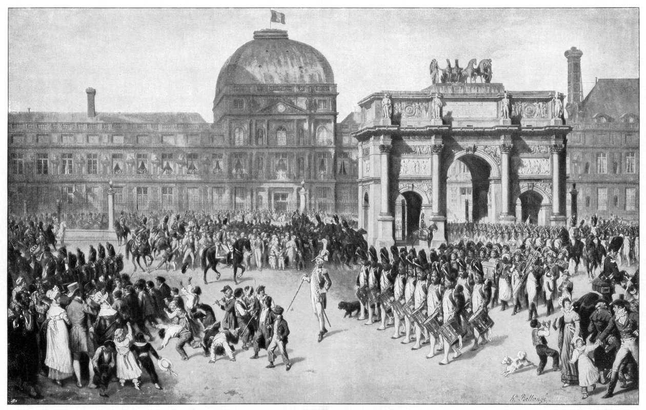 En militärparad genom Paris, Frankrike, c1700-talet av Unbekannt