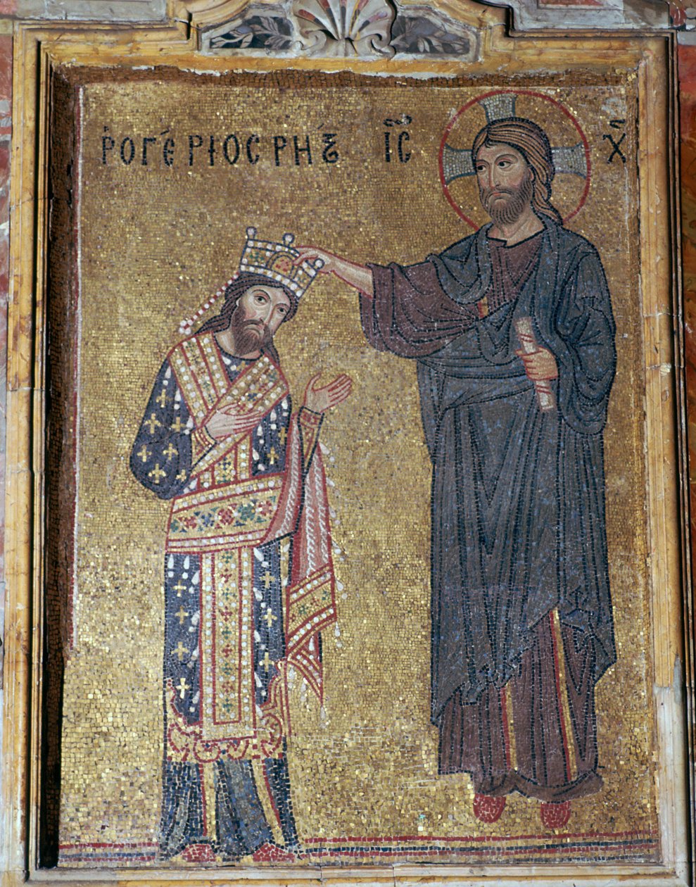 En mosaik av Kristus som kröner Roger II, 1100-talet av Unbekannt