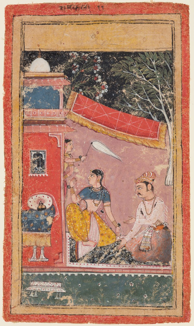 En sida från en Ragamala-serie: Ramakali Ragini från Hindol Raga, ca. 1610. av Unbekannt