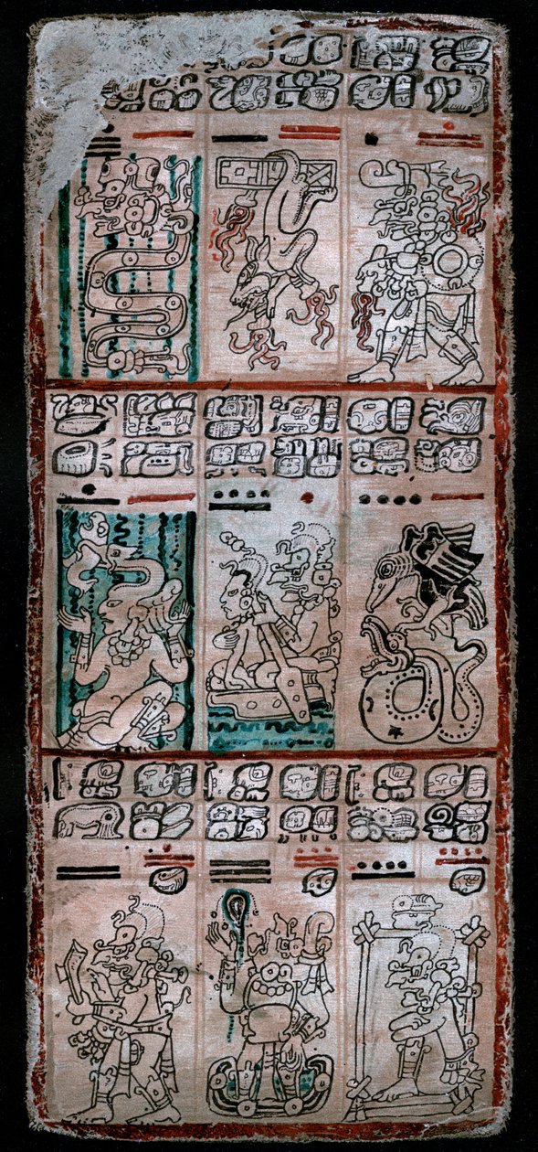 En sida från Dresden Codex, Maya-manuskript, 1901 av Unbekannt