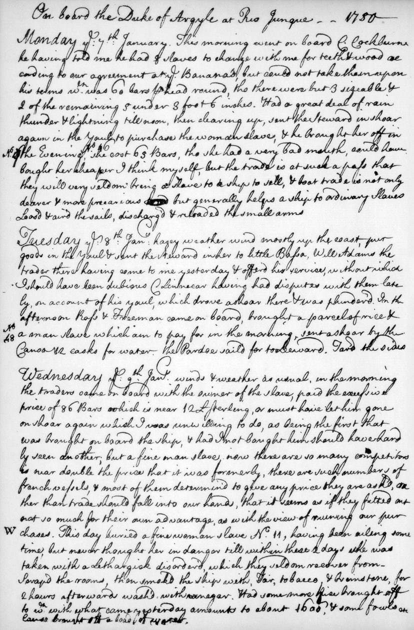 En sida från John Newtons journal, 1750-1754 1965 av Unbekannt