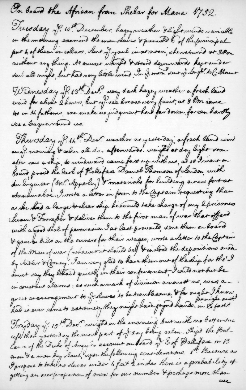 En sida från John Newtons journal, 1750-1754 1965 av Unbekannt