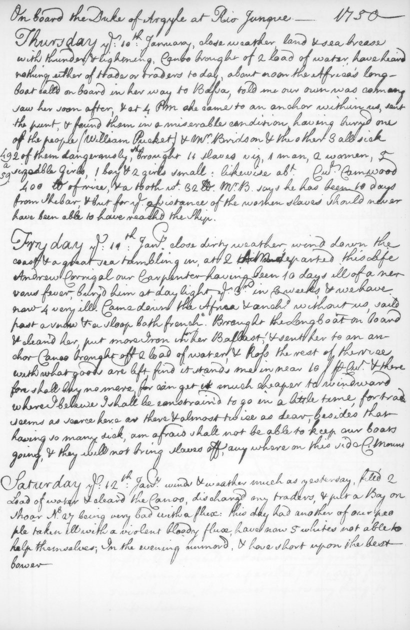 En sida från John Newtons journal, 1750-1754 1965 av Unbekannt