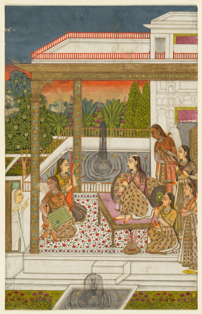 En prinsessa med skötare på en terrass, ca. 1720-1730. av Unbekannt