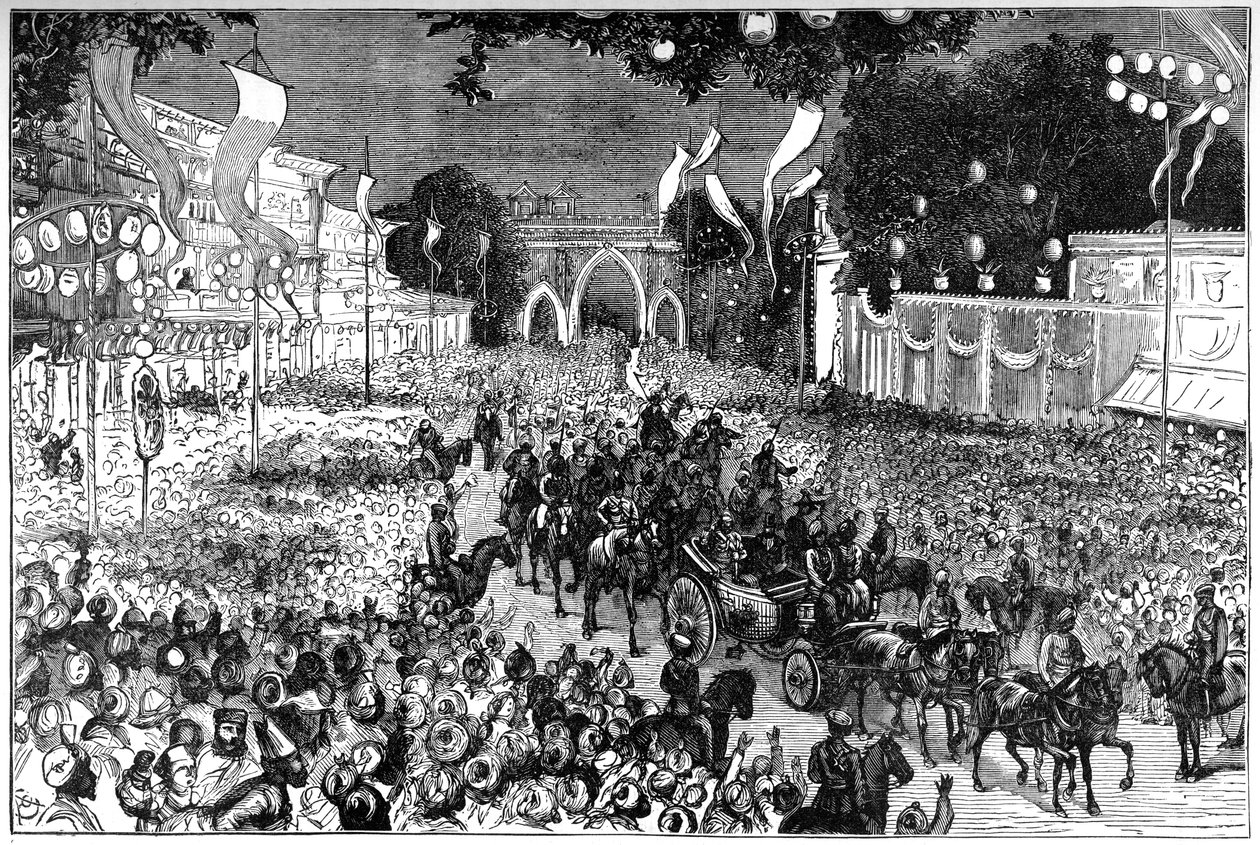 En procession för att fira prinsen av Wales födelsedag, Bombay, Indien, 1800-talet av Unbekannt