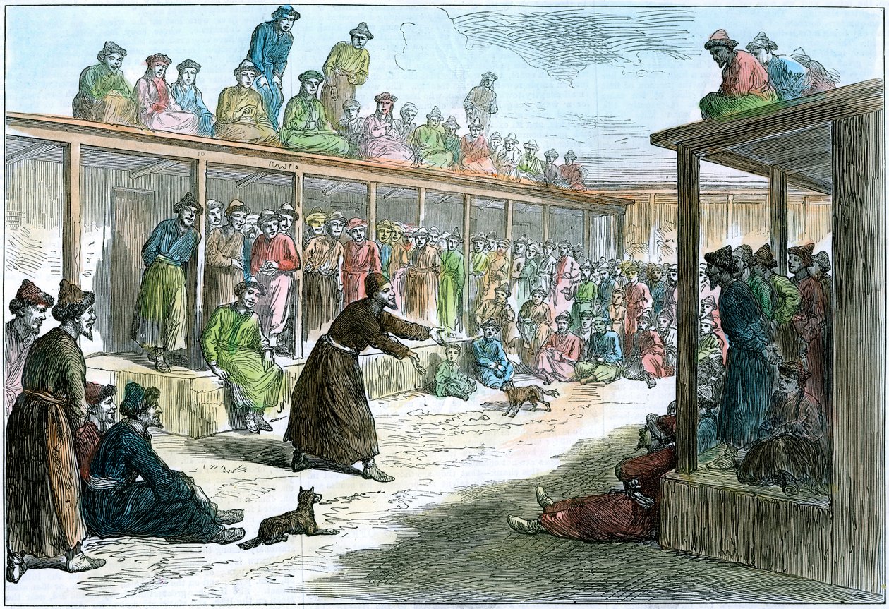 En professionell berättare i Kashgar, Xinjiang, Kina, c1875 av Unbekannt