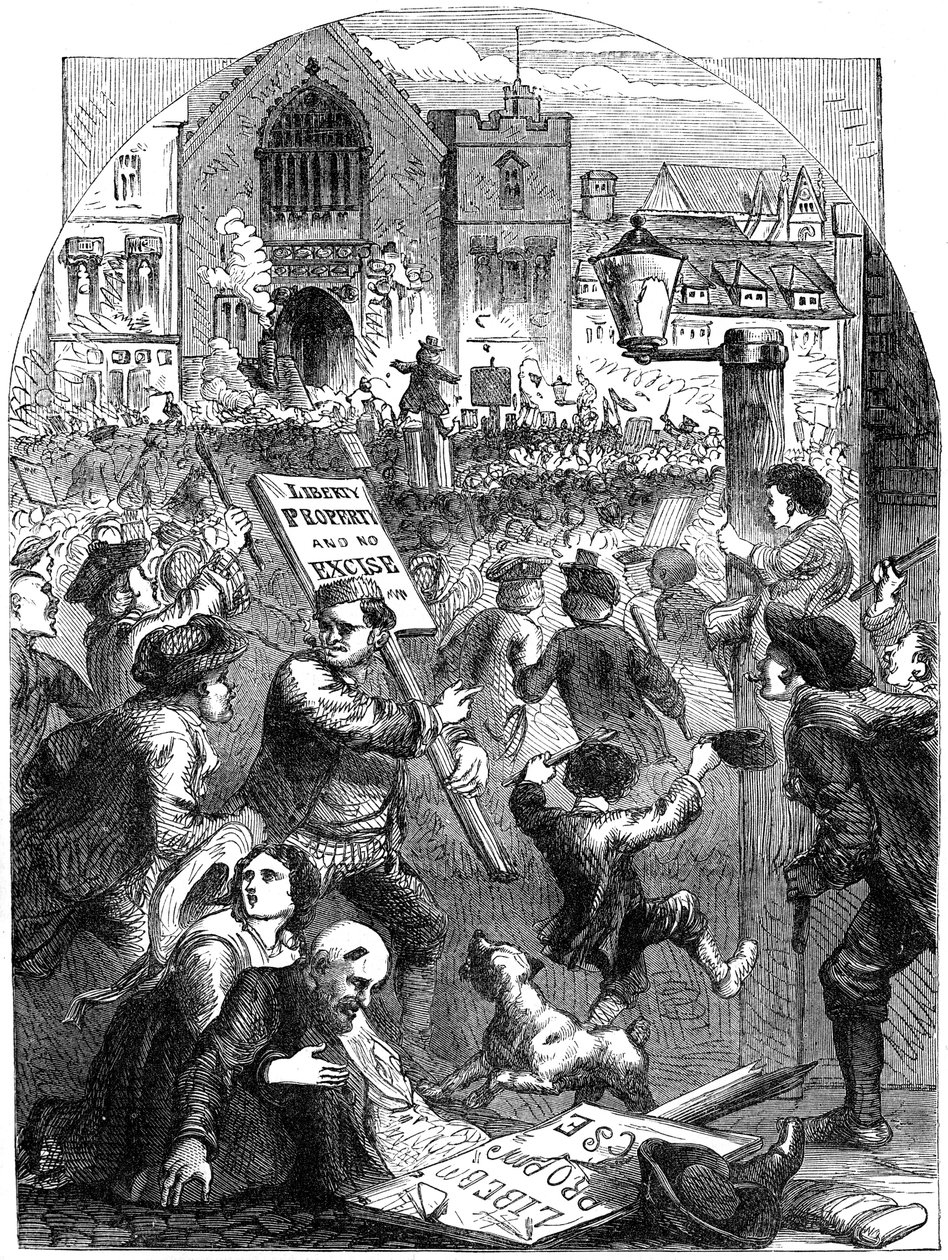 En upprorisk församling utanför Parliament House, London, 1700-talet 1800-talet av Unbekannt